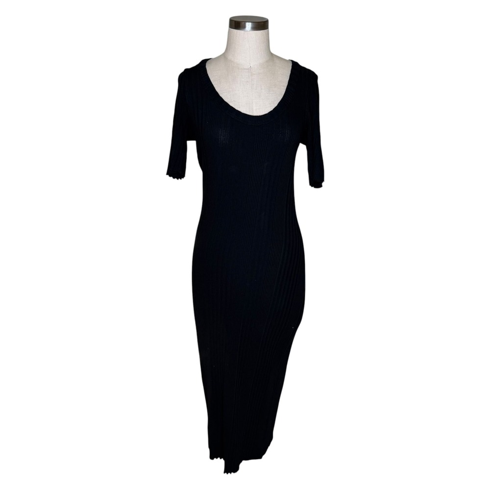 STATESIDE‎ Ribbed Midi Dress Black Short Sleeve Scoop Neck Women's Size Small